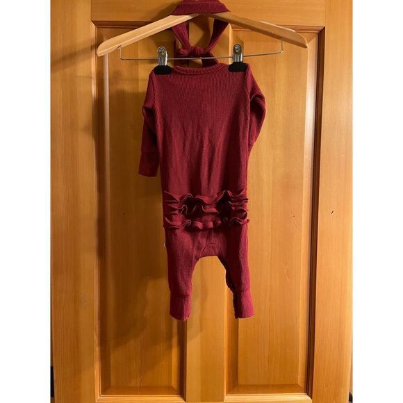 Posh Peanut Baby Waffle Knit Henley Jumpsuit + Matching Bow‎ Headband 3-6M - Picture 5 of 10